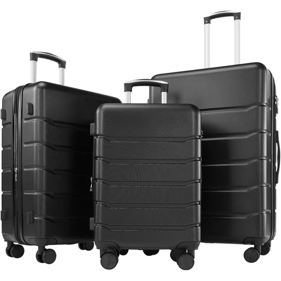 Nextay 3-Piece Luggage Sets, Hard Shell Suitcases with Spinner Wheels, Lightweight Rolling Suitcase Sets with TSA Lock, Black (20/24/28 Inch)