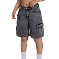 thumbnail image 4 of GiLiling Girls Cargo Denim Shorts, Distressed High Waisted Wide Leg Summer Casual Jeans Shorts with Multiple Pockets for Teens (Grey, 13-14 Years), 4 of 9