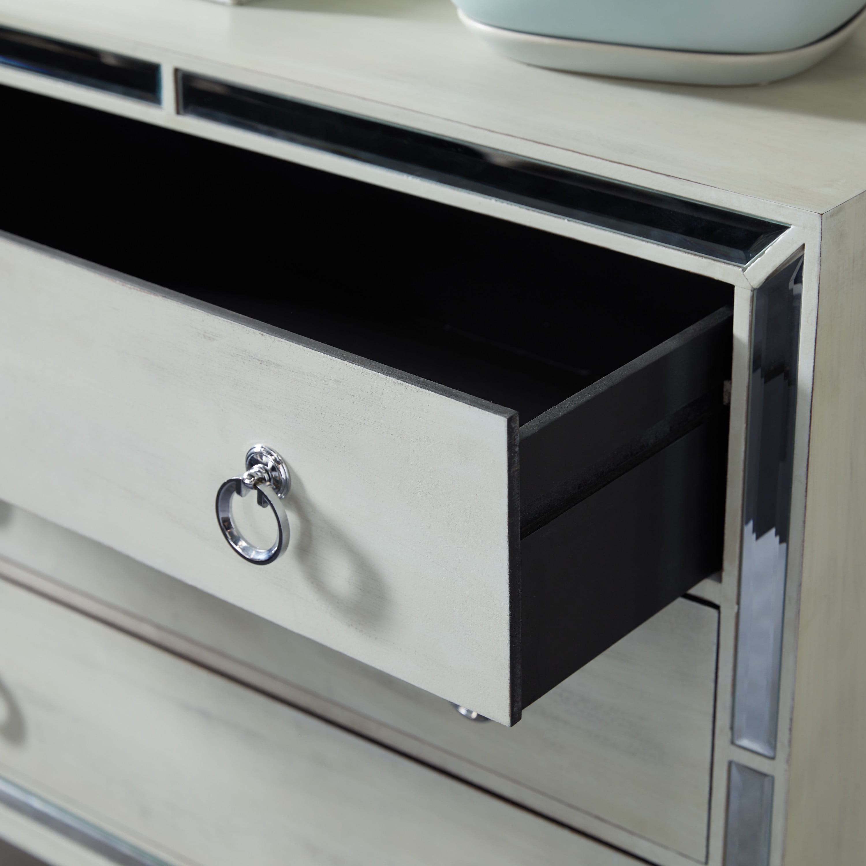 DecMode 36" x 32" Cream Wood Chest with Ring Handles, 1-Piece
