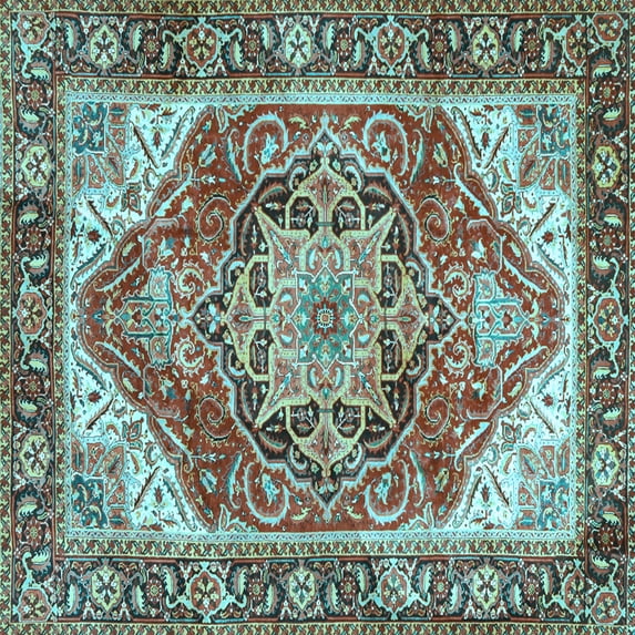 Ahgly Company Indoor Square Persian Light Blue Traditional Area Rugs, 3' Square
