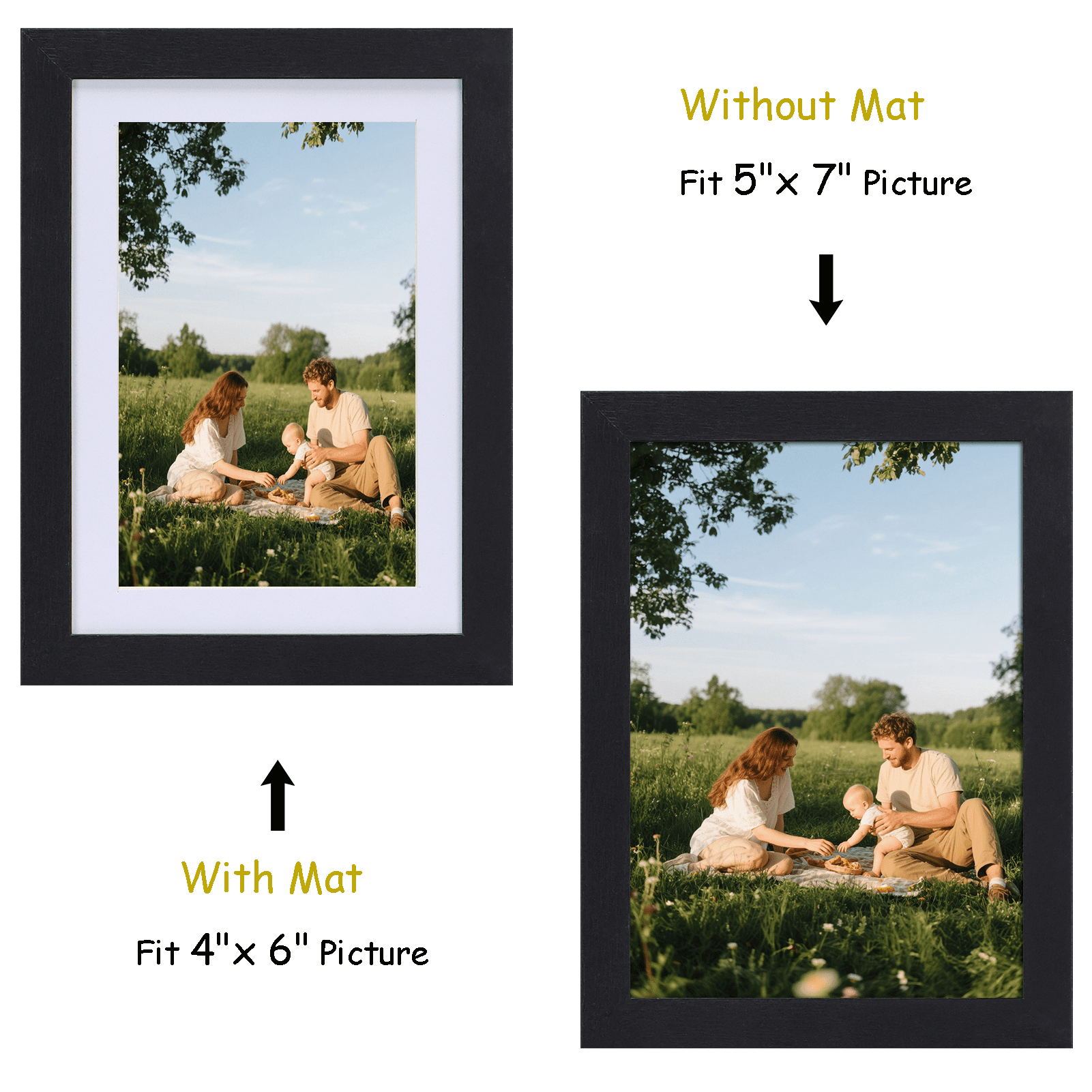 5x7 Wood Picture Frames Set of 15, Display 4x6 Photos with Mat or 5x7 Photos without Mats for Wall or Tabletop Decoration, Black