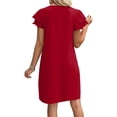 thumbnail image 4 of Women's Summer Dresses Ruffle Sleeve Round Neck Loose Swing Sundresses with Pockets Plain/Print Red S, 4 of 7