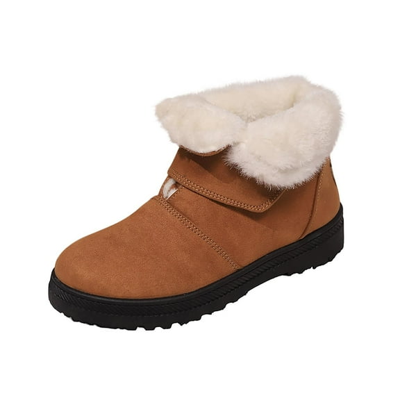 Atkumj Winter Ankle Boots for Women Comfortable Round Toe Flat Faux‑Fur Warm Boots Versatile Solid Color Flock Womens Winter Snow Boots 36