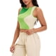 thumbnail image 4 of ATHLECHIC Camiseta sin mangas de color bloque de verano para mujer, con cuello redondo, básica, crop, para salir, talla XL, verde, 4 of 5