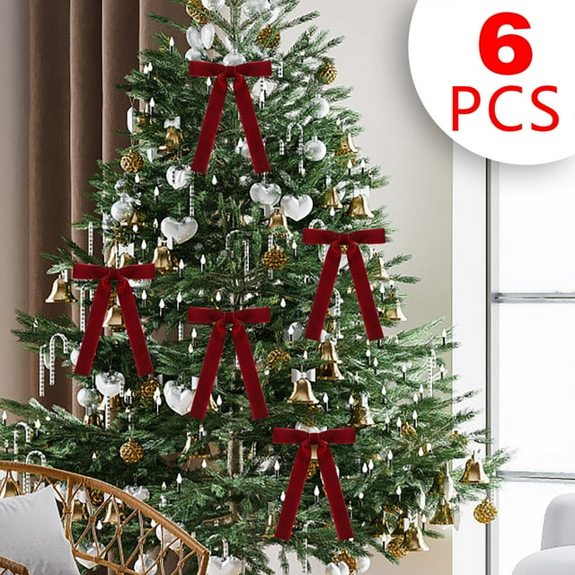QIPOPIQ Christmas Bow Pinkmas Tree Decorations Rustic Crafts Gift Bows Velvet Ribbon Wreath Bows for Christmas Tree Birthday Graduation Baby Shower Decorations