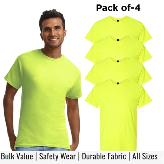 Crown Craze® High Visibility T-Shirts Mens Safety Short Sleeve Workwear (Safety Green Pack 4, M)