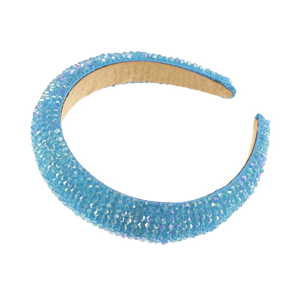 Vocoste 1 Pc Rhinestone Headband for Women Bling Padded Hairband Hair Accessories Blue 1.18 Inch Wide