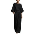 thumbnail image 2 of Workout Sets for Women Short Sleeve Flowy 2 Piece Sets for Women 3/4 Sleeve Loose Tops Wide Leg Pants Matching Suit for Office Vacation Wear Black L, 2 of 6
