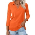 thumbnail image 2 of Fanxing Womens Tunic Shirts 3/4 Length Sleeve Tops Collar V Neck Business Casual Blouses Orange,XXL, 2 of 5