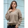 thumbnail image 3 of Female Long Sleeve V Neck Pullover Sweater Oversized Chunky Knitted Loose Jumper Sweaters Khaki S, 3 of 8