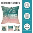 thumbnail image 3 of Hello Summer Vibes Palm Leaves Decorative Throw Pillow Covers 18x18 Set of 4, Sunshine Tropical Plant Monstera Porch Outdoor Pillowcase, Green Pink Stay Awhile Hawaii Cushion Case Home Decor, 3 of 6
