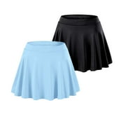 Esho 2 Pack Girls Casual Mini Skirts with Liner, Teens Kids Athletic Solid Culottes Pleated Skater Skirt Skorts, 4-14 Years