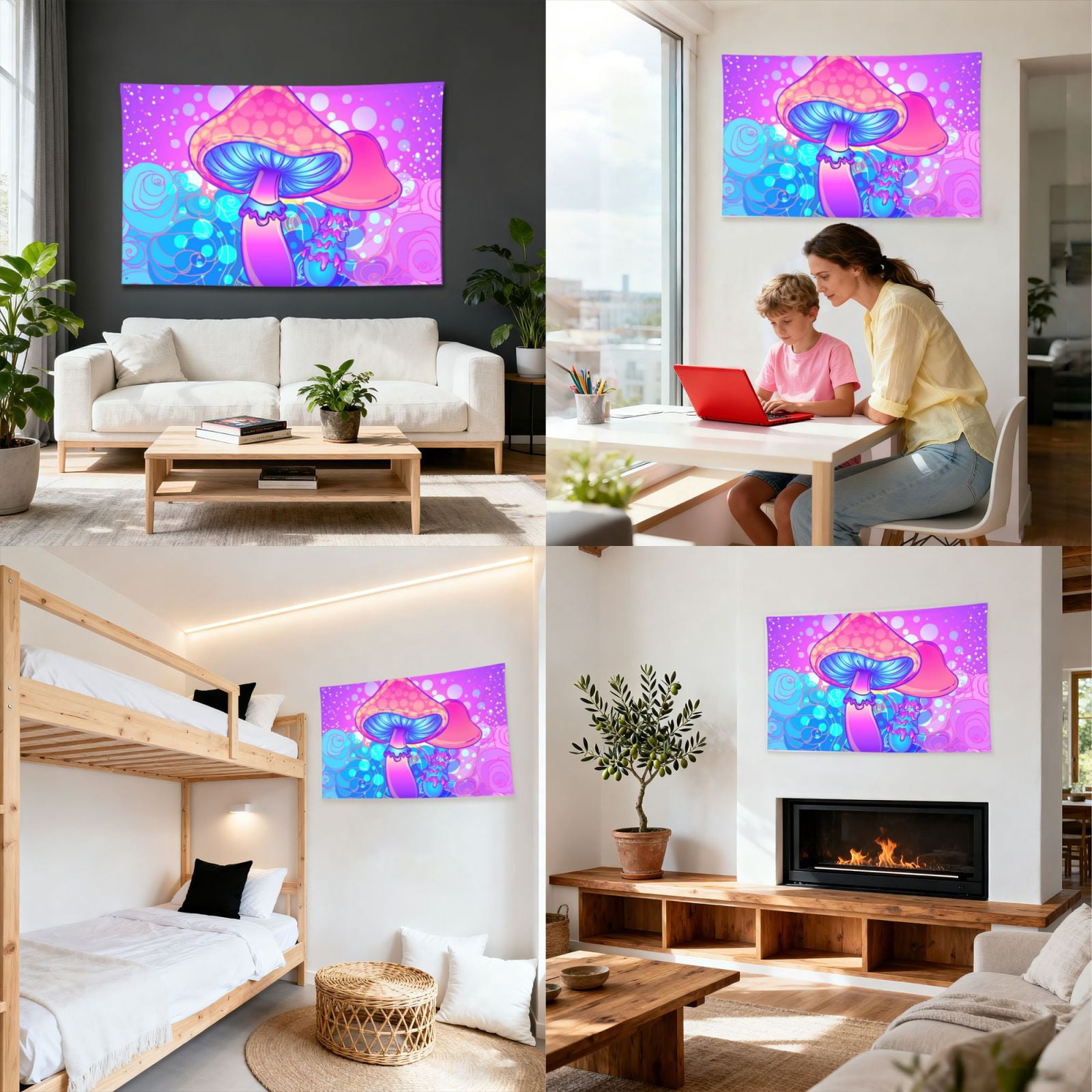 Magic Mushroom Geometry Psychedelic Four Hole Decorated Banner Flag for Garden Yard Home Decoration Indoor Outdoor 4x6 Ft