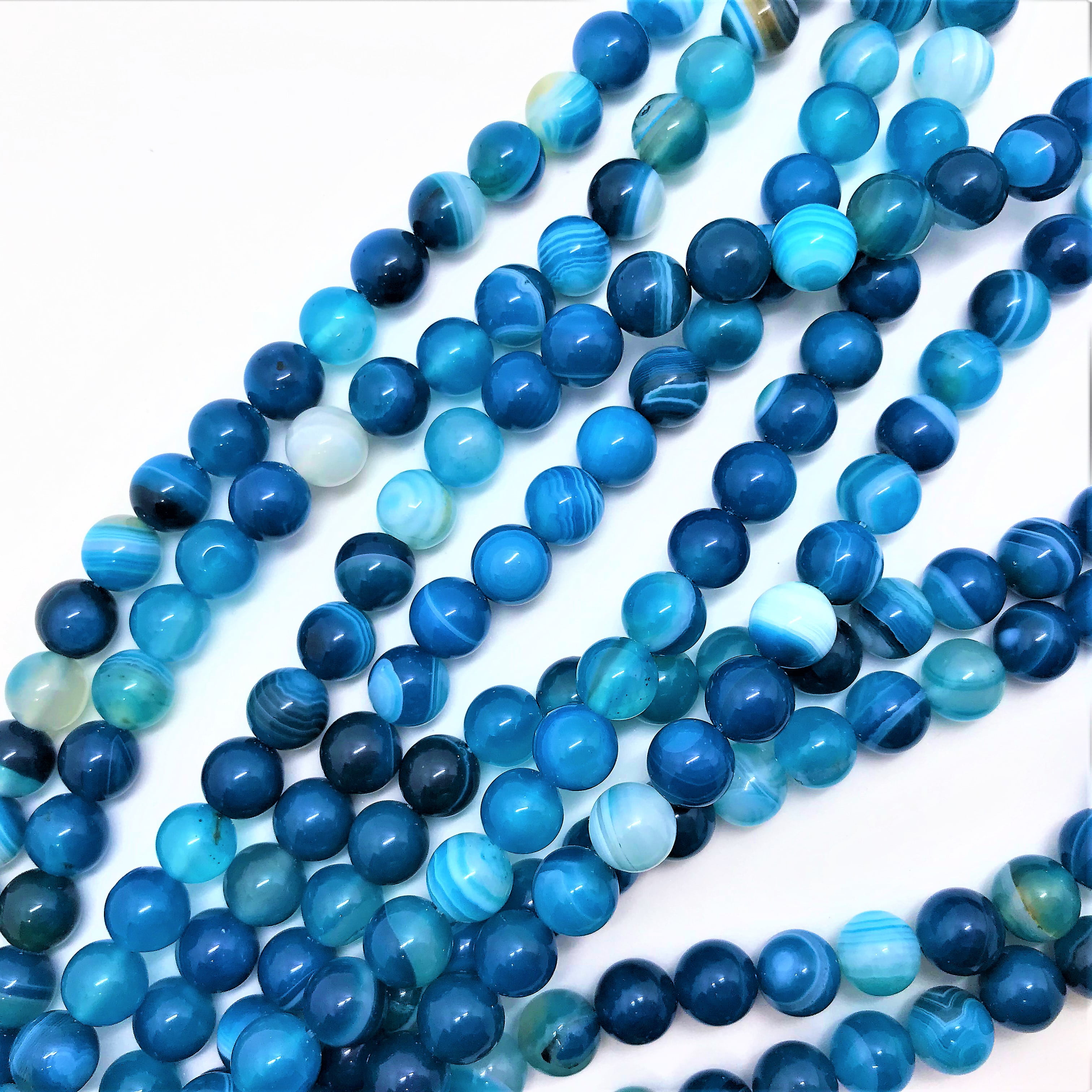 15" Strand Mixed Blue Dyed Natural Striped Agate Round 6mm Beads Approx 60 pcs 