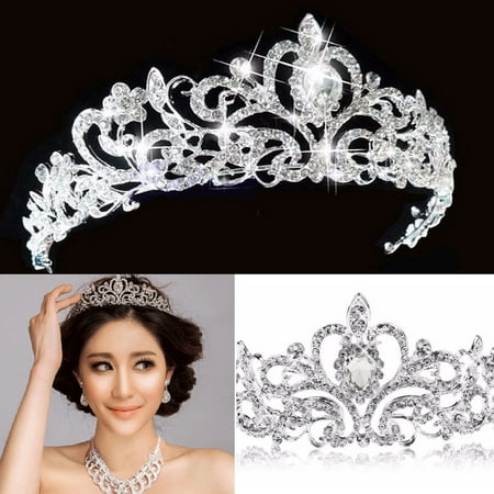 Bridal Princess Austrian Crystal Hair Tiara Wedding Crown Veil Headband for Wedding Prom