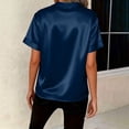 thumbnail image 4 of Women Silk Satin Tops Elegant Short Sleeve V Neck Shirts Casual Loose Work Office Blouse Summer Lightweight Business Outfits, 4 of 6