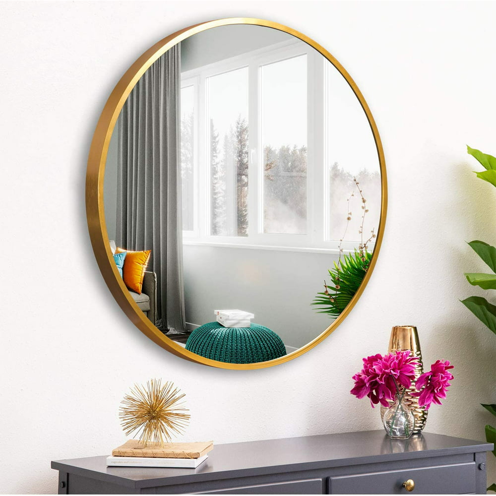 Neutype 28 quot Gold Round Wall Mirror Modern Aluminum Alloy Frame Accent 