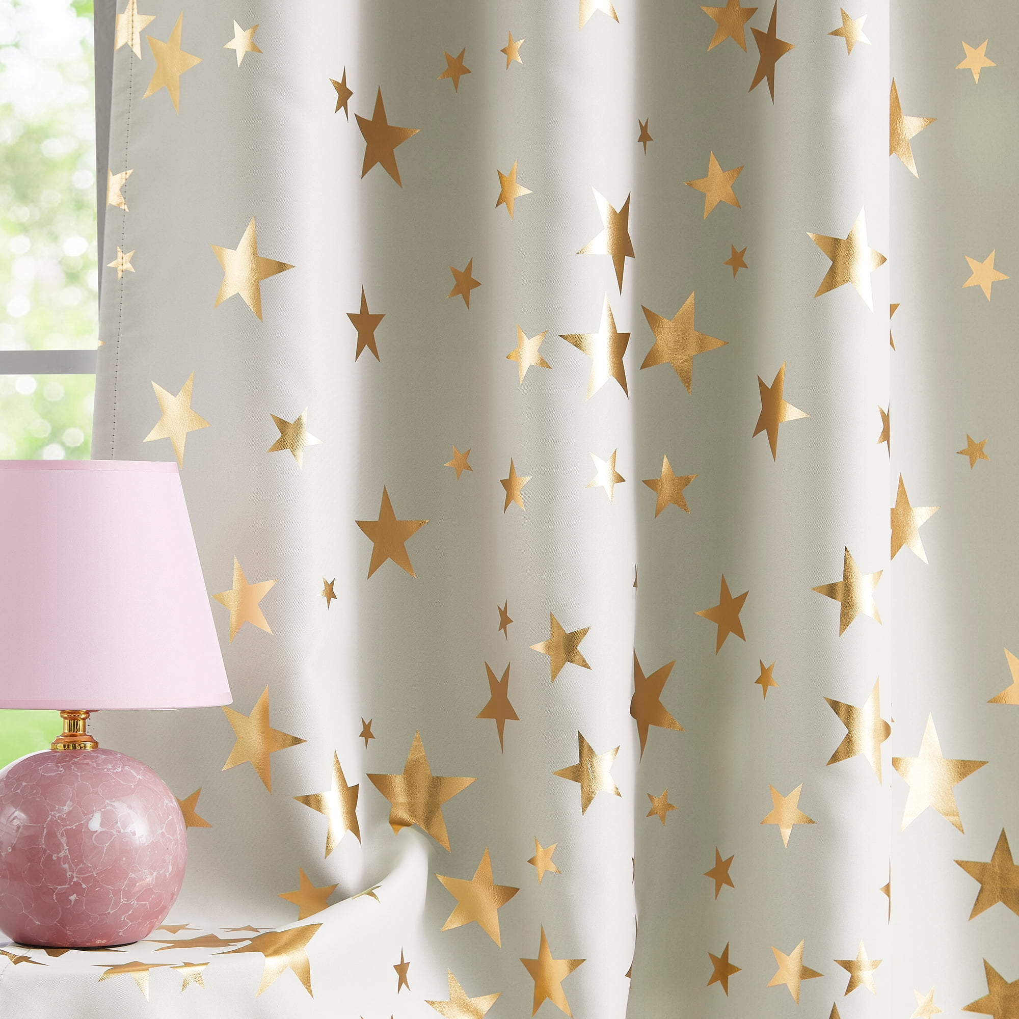 Exultantex Gold Star Kids Blackout Curtain Panels for Boys Girls Thermal Insulated Printed Curtains,Grommets Top,50x63,2 Panels,Ivory