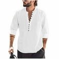 thumbnail image 2 of SBYOJLPB Man Solid Color Fashion forechest Fold Loose Button Half-cardigan Long Sleeves Standing Collar Pullover Top, 2 of 5
