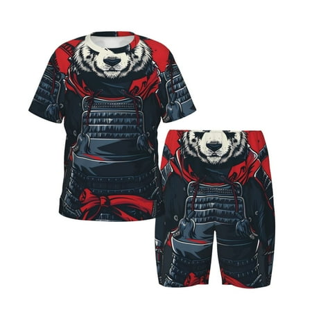 Picia Red Black Eastern Panda Warrior Printed Boys  Kids-PJ Snug Fit Cotton Short Sleeve Top and Shorts 2 Piece Pajama Set-Large