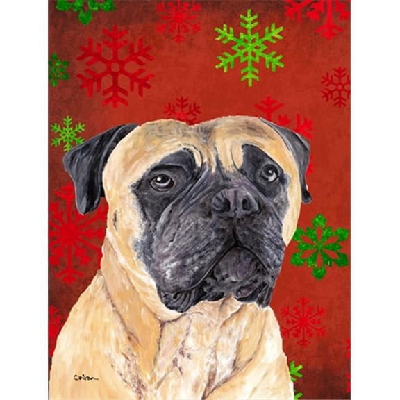 11 x 15 in. Mastiff Red and Green Snowflakes Holiday Christmas Garden Size Flag