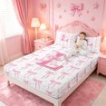 thumbnail image 3 of meiyoeat Pink Bowknot Full Size Sheets For Girls,Coquette Bowtie Monogrammed L Print Bed Sheets For Kids,4pcs, 3 of 6
