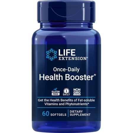 Life Extension Once-Daily Health Booster vitamins E K1 and K2 phospholipids fat-soluble nutrients for eye health bone health heart health gluten-free 1 daily non-GMO 60 softgels