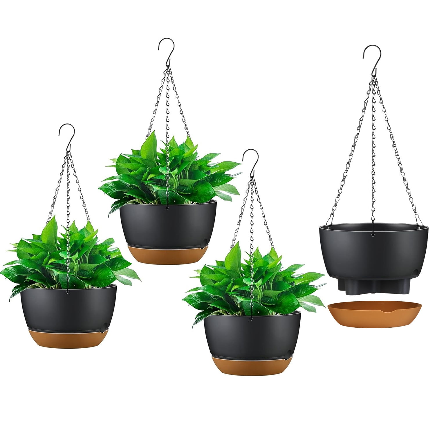 Hanging Flower Pots, iMounTEK 9.64in Hanging Planter with Removable Self-Watering Tray for Indoor Outdoor, 4Pcs