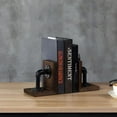 thumbnail image 4 of MyGift 1 Pair Industrial Pipe and Rustic Wood Bookends, Dark Brown, 4 of 7