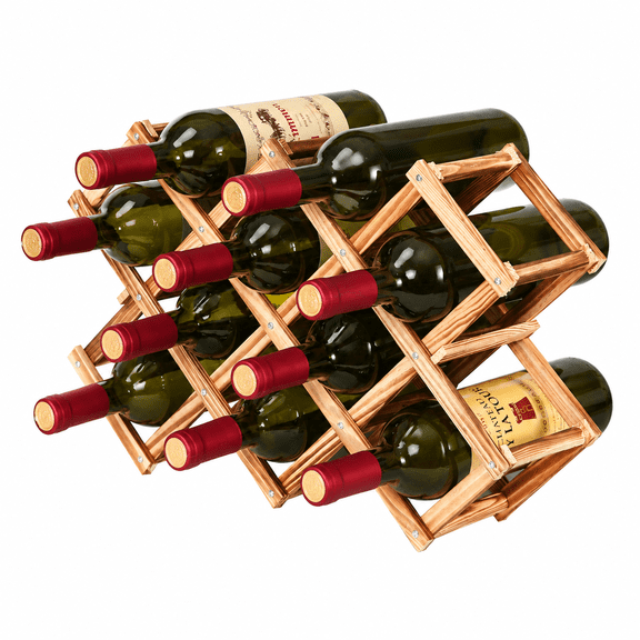 HUO Songmiao Foldable Wooden Wine Rack, 10 Bottle Countertop Wine Storage Holder for Home Kitchen Bar