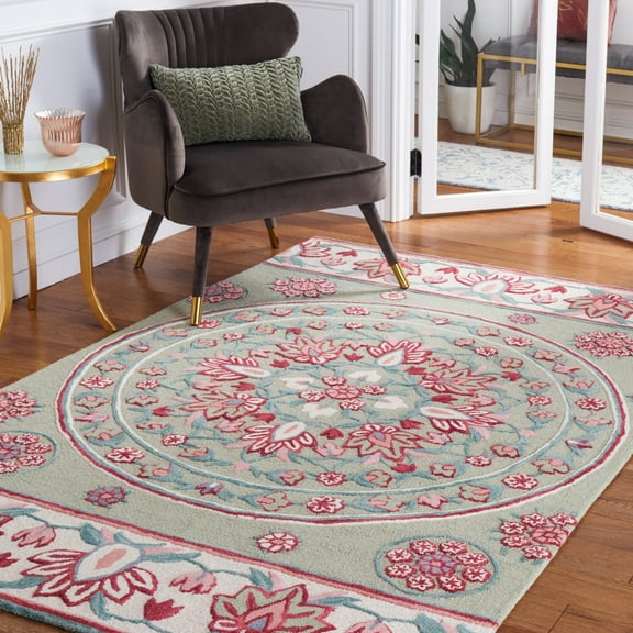 SAFAVIEH Bellagio Vanessa Floral Wool Area Rug, Sage/Ivory, 6' x 9'