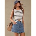 thumbnail image 3 of Womens Medium Wash-2 High-Waist Scalloped Button-Front A-Line Denim Mini, 3 of 30