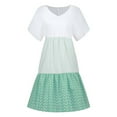 thumbnail image 5 of CHOK Robe Mini Décontractée pour Femme Grande Taille Été Ample Mode Patchwork Col en V à Rayures à Pois Manches Courtes Volant Ourlet à Étages en Lin Robe de Plage Soleil en Liquidation, 5 of 5