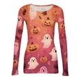 thumbnail image 5 of Halloween Shirts for Women Long Sleeve Slim Fitted Funny Cartoon Ghost Tunic Tops Party Spring Day Crew Neck Ribbed Tee Tops Earthy Yellow L, 5 of 7