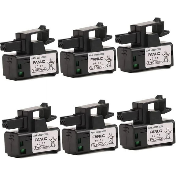 (Pack of 6) Replacement for A98L-0031-0026/A02B-0309-K102 3V 1750mAh PLC Battery with 3P Plug