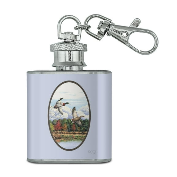 Mallard Ducks Flying Hunting Stainless Steel 1oz Mini Flask Key Chain