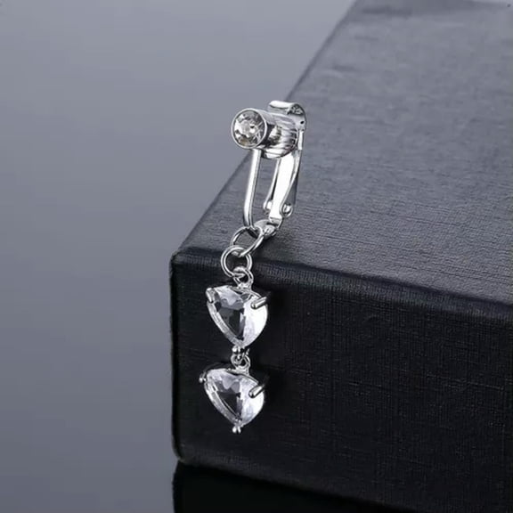 K-KED Sweet Heart Fake Piercing Belly Button Ring Fashion Navel Clip Cubic Zirconia-Silvery