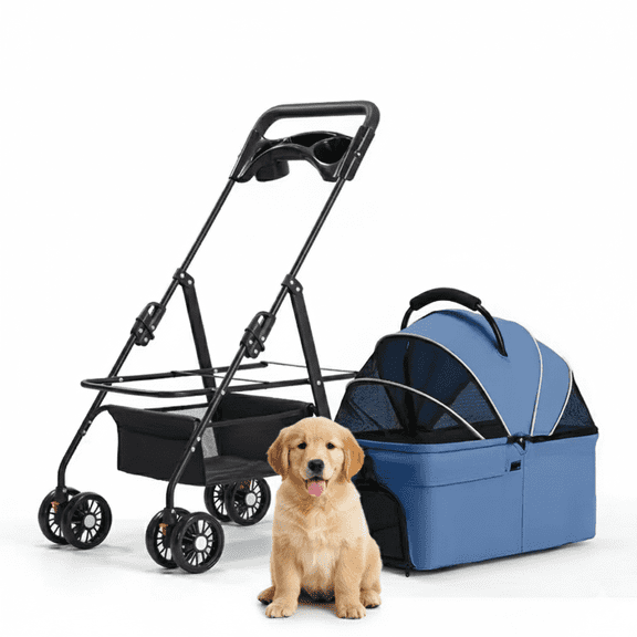 3-in-1 Pet Stroller, Car Seat & Carrier for Small Dogs and Cats, 4-Wheel Foldable Design, Max Load 44 lbs, Durable Oxford Fabric, Blue