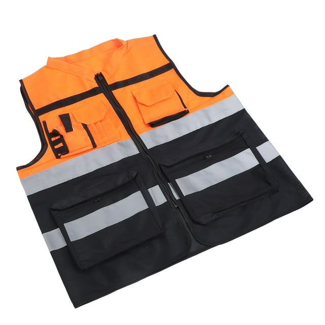 Class 2 High Visibility Vest, with Dual Tone Reflective Strips and Multiple Pockets, for Construction