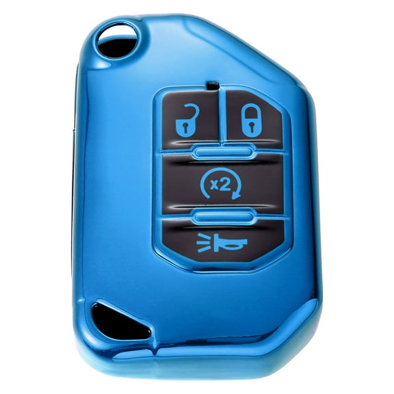TPU Key Fob Cover Case for Jeep Wrangler JL JLU Gladiator JT Rubicon Sahara JLU 2018-2021 Key Fob Shell Protector Blue