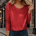 thumbnail image 2 of Celebration Haut à Manches Longues à Paillettes Col Rond – Chemise de Fête Décontractée Prête avec T-Shirts Pailletés pour Femmes Rouge G, 2 of 5