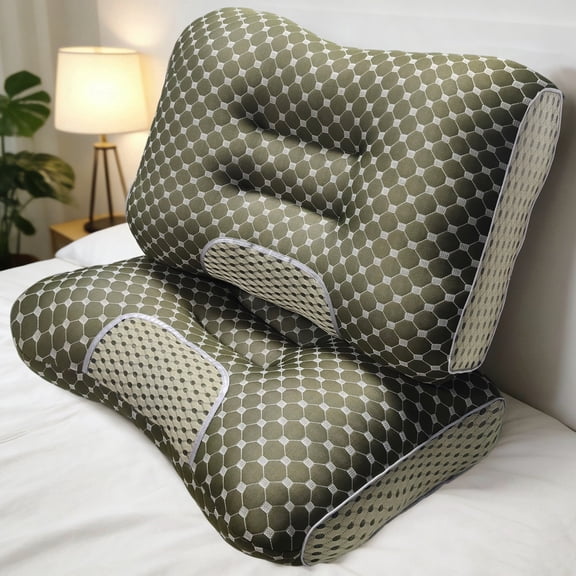 Pillows for sleeping Cervical Neck Pillow for Neck Pain Relief Ergonomic Orthopedic Pillows for Neck Pain Cervical Neck Pillow for Side Back Stomach Sleepers（Green 2psc）