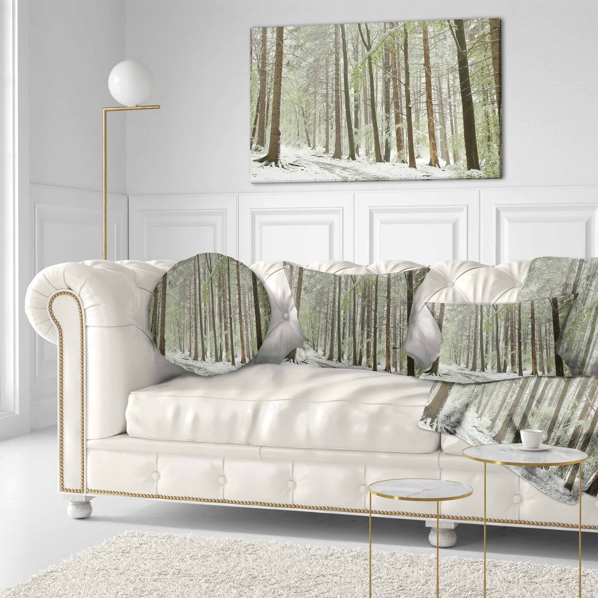 Designart Spring Beech Forest Scenery - Landscape Photo Throw Pillow - 12x20