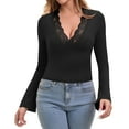 thumbnail image 7 of Galabris Women's Flare Long Sleeve Tops Sexy Lace Slim Fitted T-shirt Going Out Stretchy V Neck Tee, 7 of 7