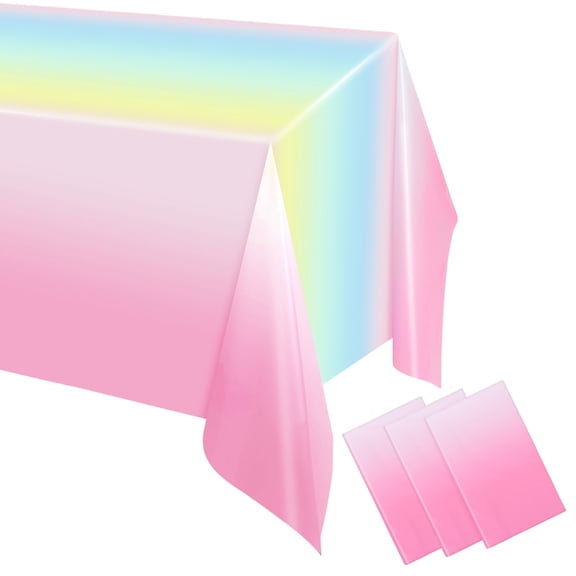 AOWOO 3 Pack Pastel Rainbow Plastic Tablecloth, 54*108 Inches Rectangle Table Covers Disposable, Iridescent Party Decorations Table Cloth for Birthday Baby Shower Wedding Picnic