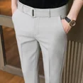 thumbnail image 4 of Pantalones de traje masculino con cinturón 9 Pantalones de verano negros recortados para hombre Ropa de diseñador de tela Reseñas de estilo coreano Muchos pantalones elegantes, 4 of 5