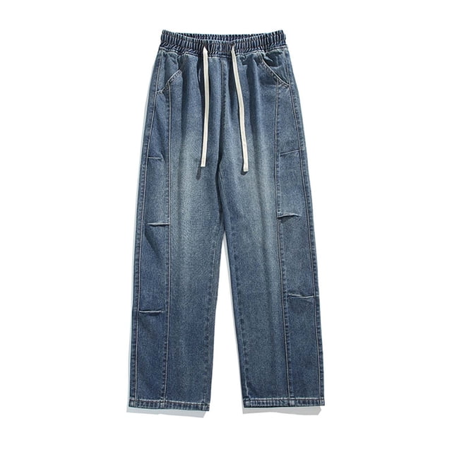 toraway Pantalon Cargo Marron d'Été pour Hommes, Jeans Plissés Blancs, Mode Automne, Jambe Droite Grand, Décontracté, avec Corde L