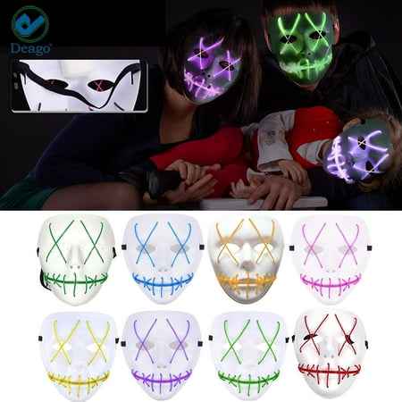 Deago 3 Modes Halloween Scary Mask Cosplay Wire Led Light Up Costume Party Mask Purge Movie