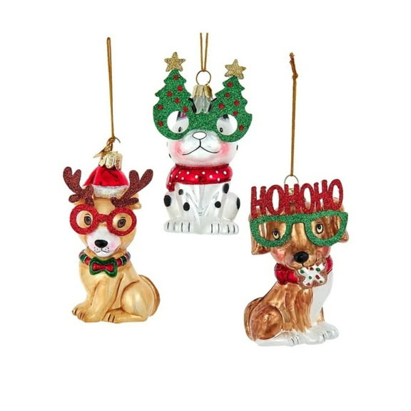 Kurt Adler Noble Gems Glass Dog Christmas Ornaments, Assorted (Pack of 3)