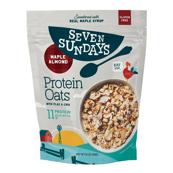 (2 pack) Seven Sundays - Gluten Free, Maple Almond Protein Oats with Flax & Chia, 16 oz.
